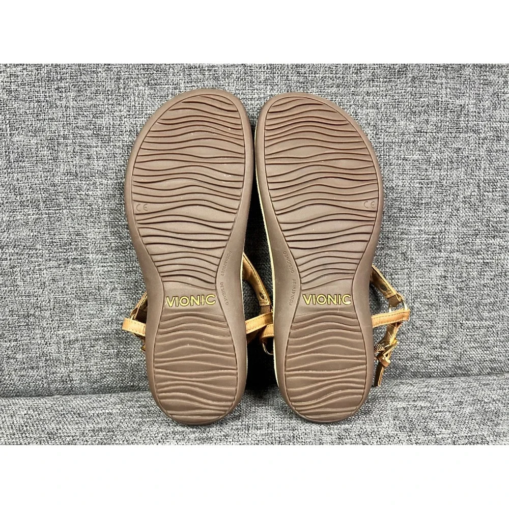 Vionic Kirra Tan Leather Backstrap Thong Sandals Womens 7 Orthotic Support